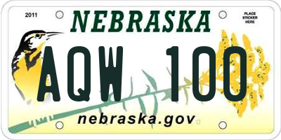 NE license plate AQW100