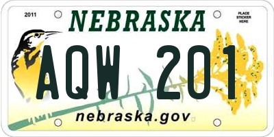 NE license plate AQW201
