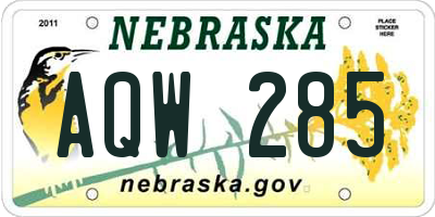 NE license plate AQW285