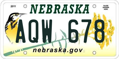NE license plate AQW678