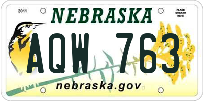 NE license plate AQW763