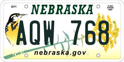 NE license plate AQW768