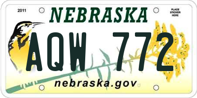 NE license plate AQW772