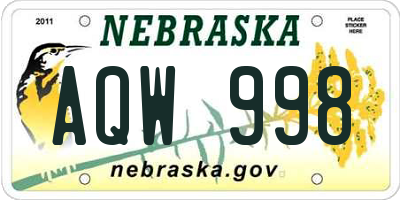 NE license plate AQW998
