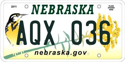 NE license plate AQX036