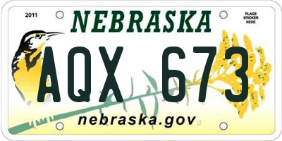 NE license plate AQX673