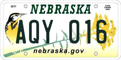 NE license plate AQY016