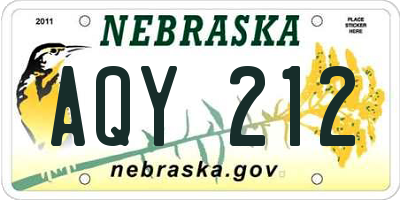 NE license plate AQY212