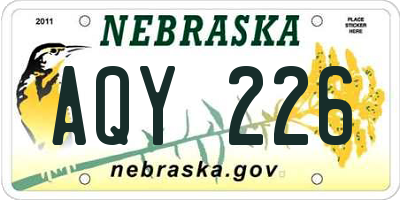 NE license plate AQY226