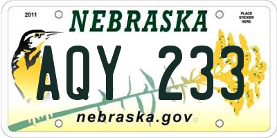 NE license plate AQY233