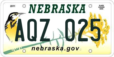 NE license plate AQZ025
