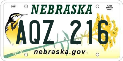 NE license plate AQZ216
