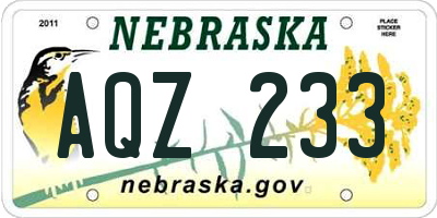 NE license plate AQZ233