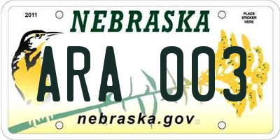 NE license plate ARA003