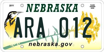 NE license plate ARA012