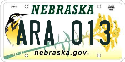 NE license plate ARA013