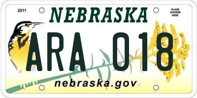 NE license plate ARA018