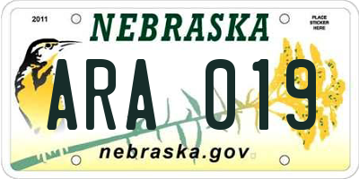 NE license plate ARA019