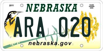 NE license plate ARA020