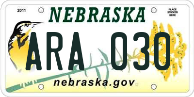 NE license plate ARA030