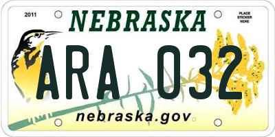 NE license plate ARA032