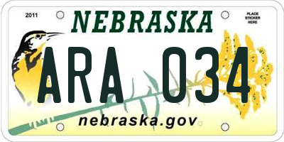 NE license plate ARA034