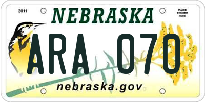 NE license plate ARA070