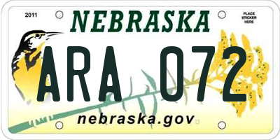 NE license plate ARA072