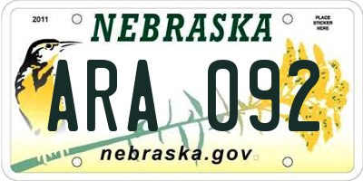 NE license plate ARA092