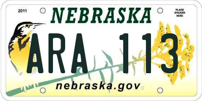 NE license plate ARA113