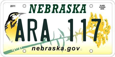 NE license plate ARA117