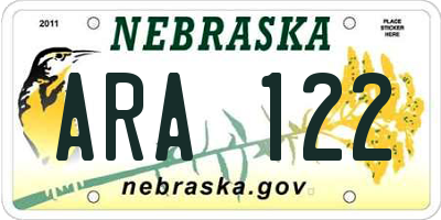 NE license plate ARA122