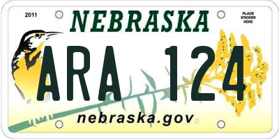 NE license plate ARA124