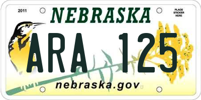NE license plate ARA125
