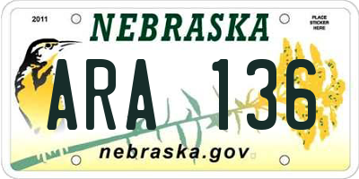 NE license plate ARA136