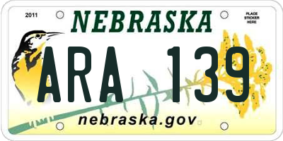 NE license plate ARA139