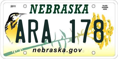 NE license plate ARA178