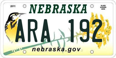 NE license plate ARA192