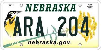 NE license plate ARA204