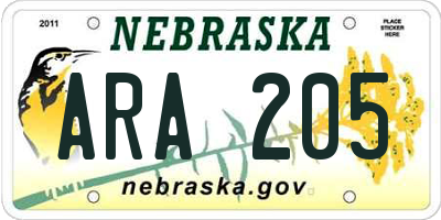 NE license plate ARA205