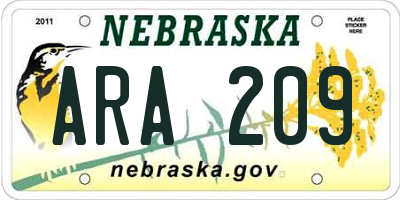 NE license plate ARA209