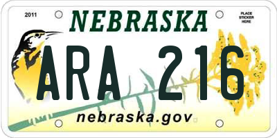 NE license plate ARA216
