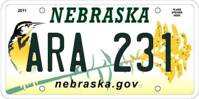 NE license plate ARA231
