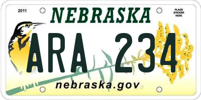 NE license plate ARA234