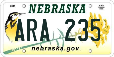 NE license plate ARA235