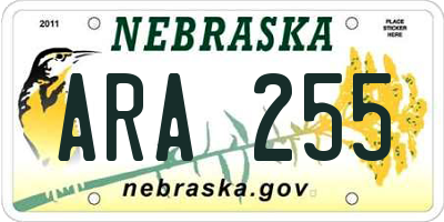 NE license plate ARA255