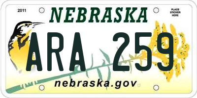 NE license plate ARA259