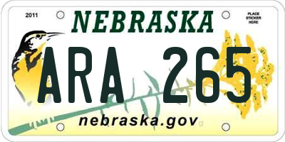 NE license plate ARA265