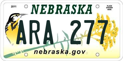 NE license plate ARA277