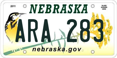 NE license plate ARA283